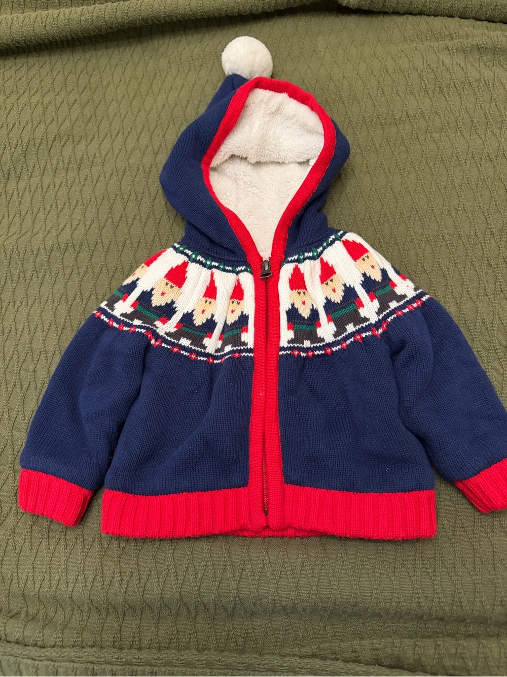 Hanna Anderson Kids Gnome Christmas Sweater Coat 6-12 Months Fleece Lined Hooded